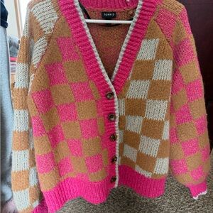 Torrid Pink and Tan Checkered Cardigan